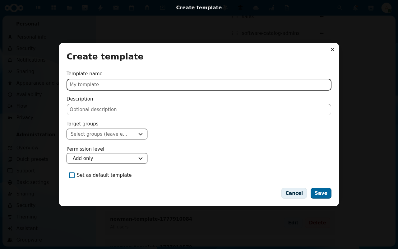 Create template modal
