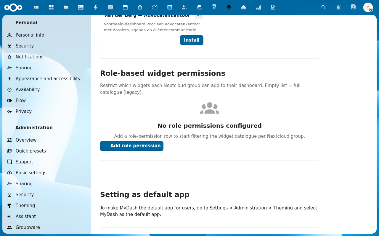 Roles tab in admin settings