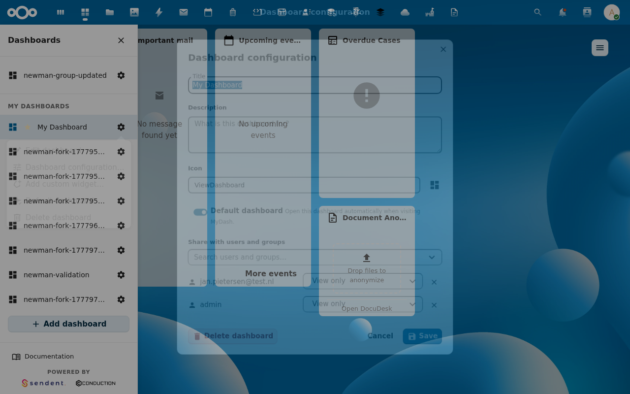 Dashboard configuration modal