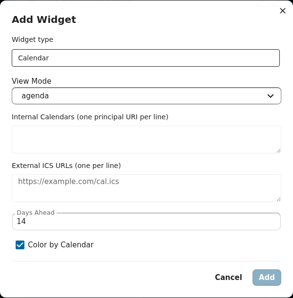 Add Widget — Calendar