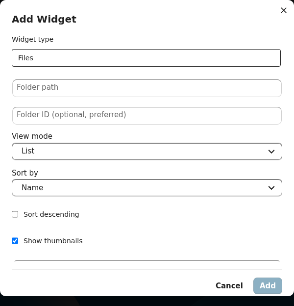 Add Widget — Files