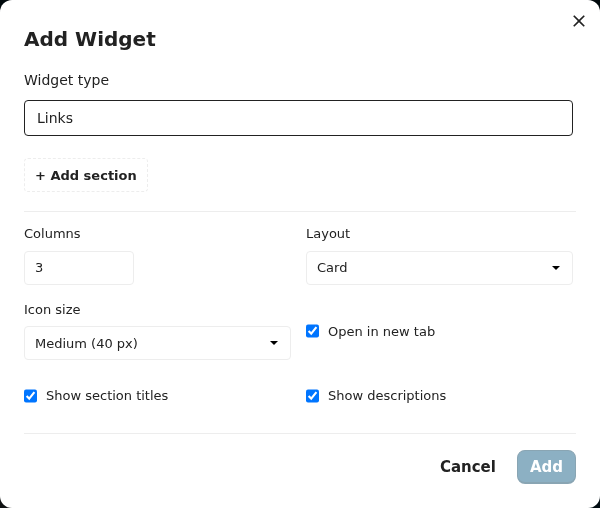 Add Widget — Links