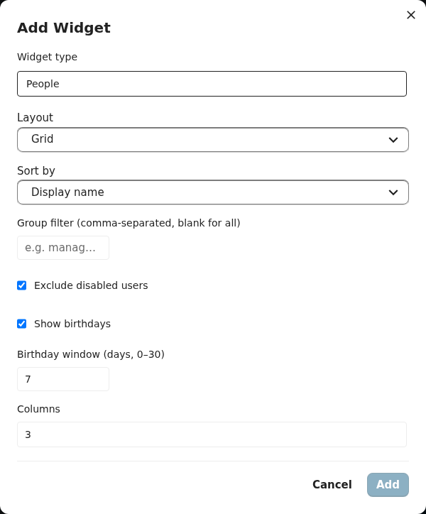 Add Widget — People