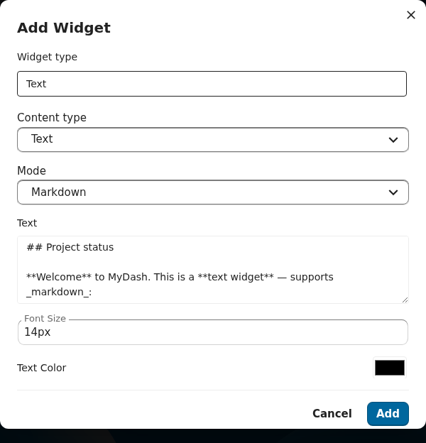 Add Widget — Text